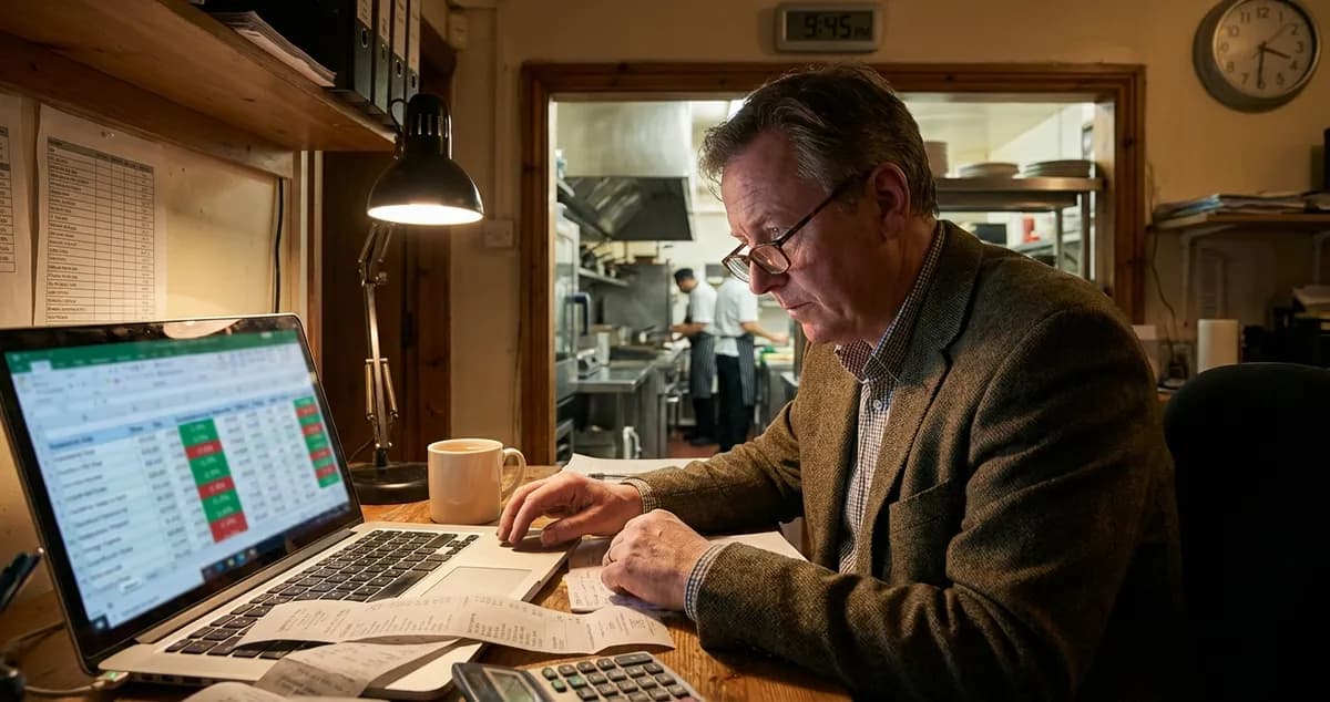 Restaurant owner reviewing monthly costs and labour schedules using the 30 30 30 rule