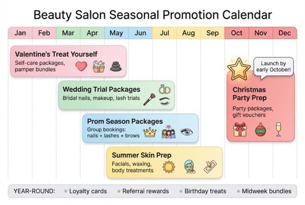 Seasonal promotion calendar for beauty salons showing key opportunities throughout the year