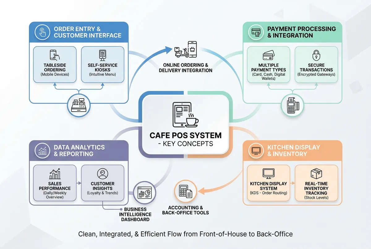 Illustration of a simple cafe POS system setup for small coffee shops