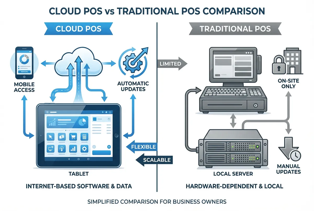 Diagram comparing cloud POS and traditional POS systems