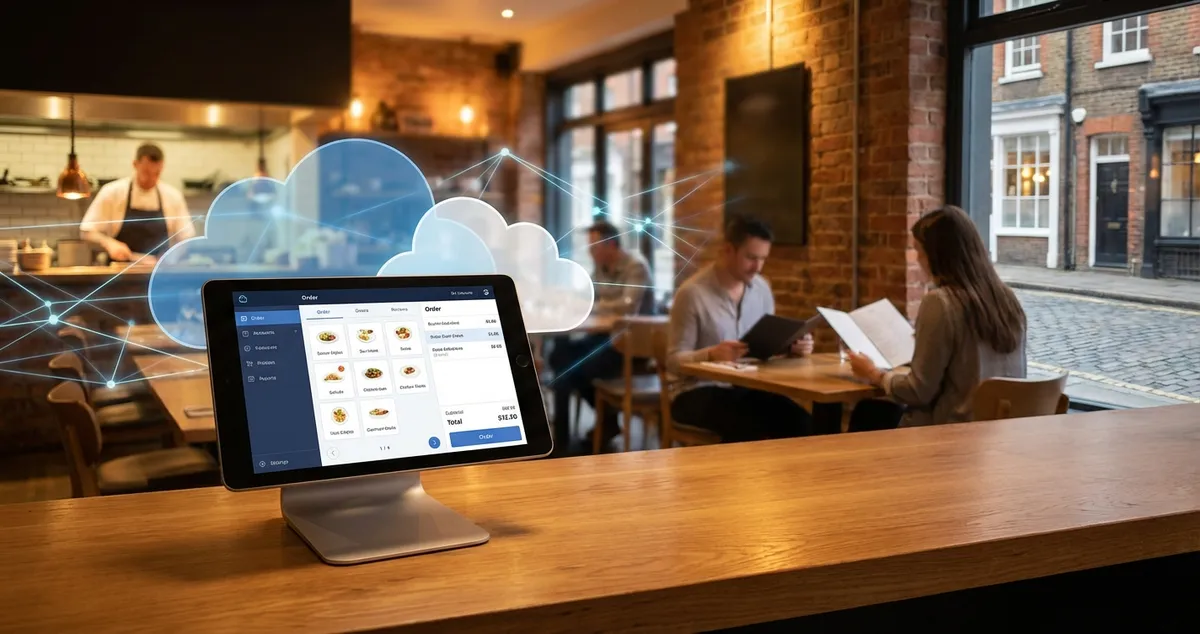 Cloud POS system for UK restaurants showing tablet interface