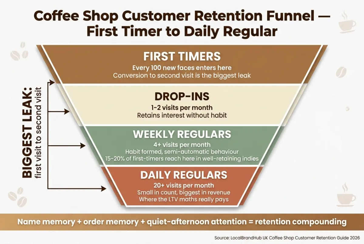 Coffee shop customer retention funnel diagram