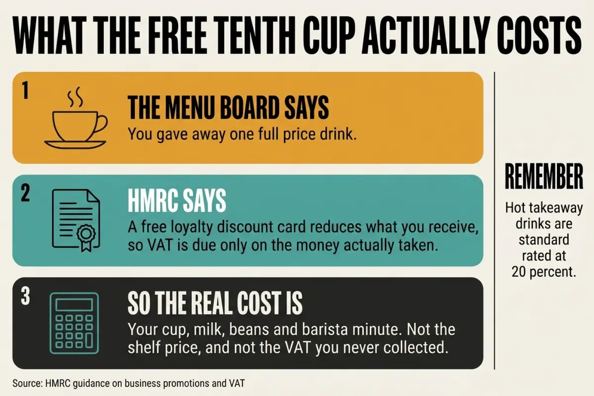 Diagram comparing the menu price of a free loyalty drink with its real stock cost