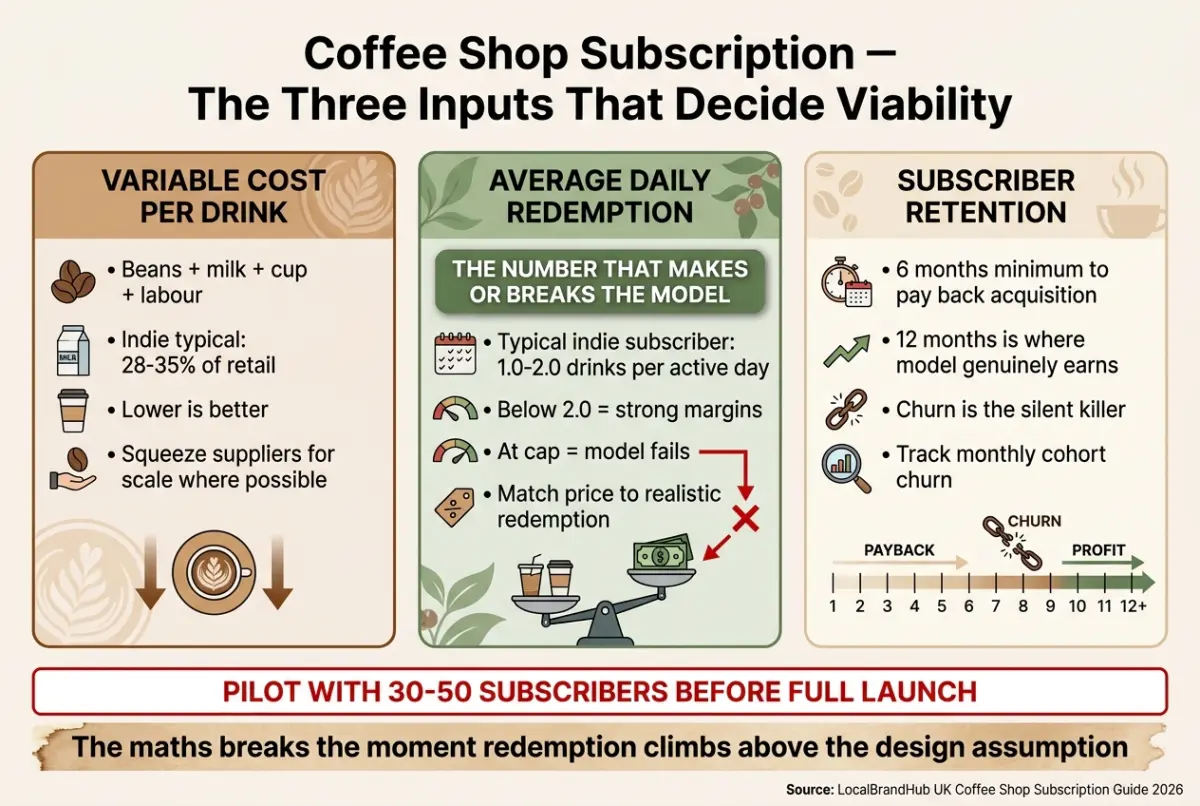 Coffee shop subscription unit economics diagram