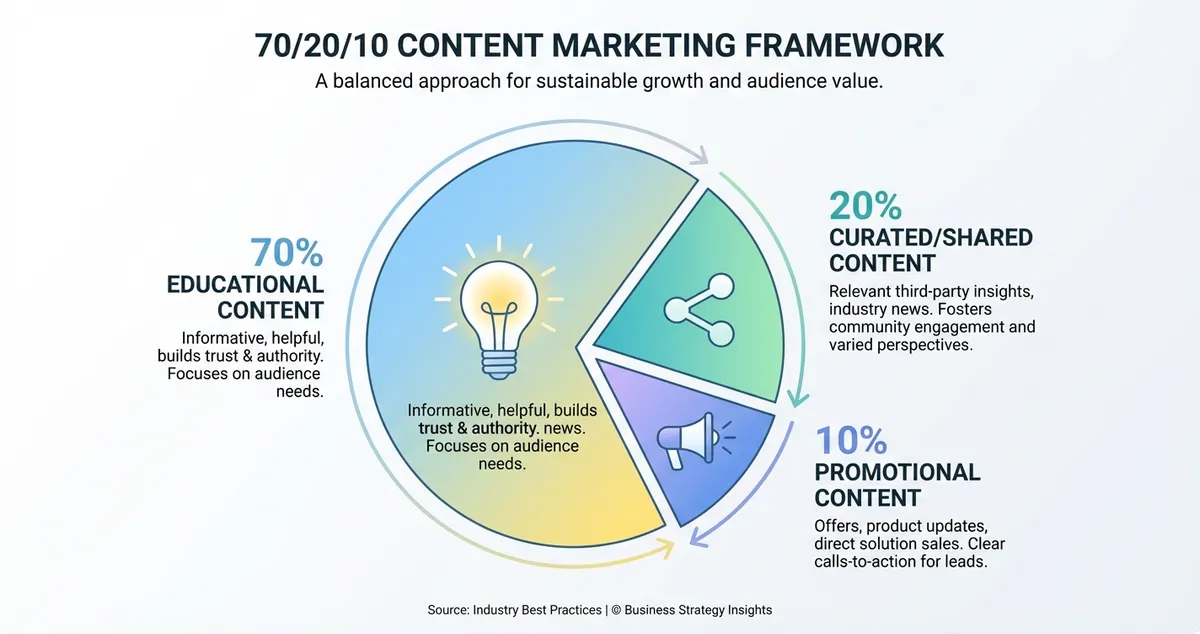 70/20/10 rule diagram showing content allocation for restaurant digital marketing