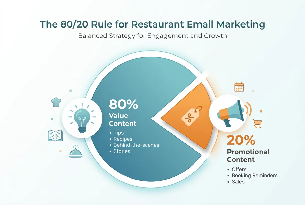 80/20 rule diagram showing value content vs promotional content balance