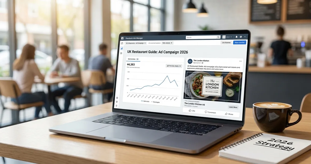 Facebook ads for restaurants dashboard on tablet in UK restaurant setting