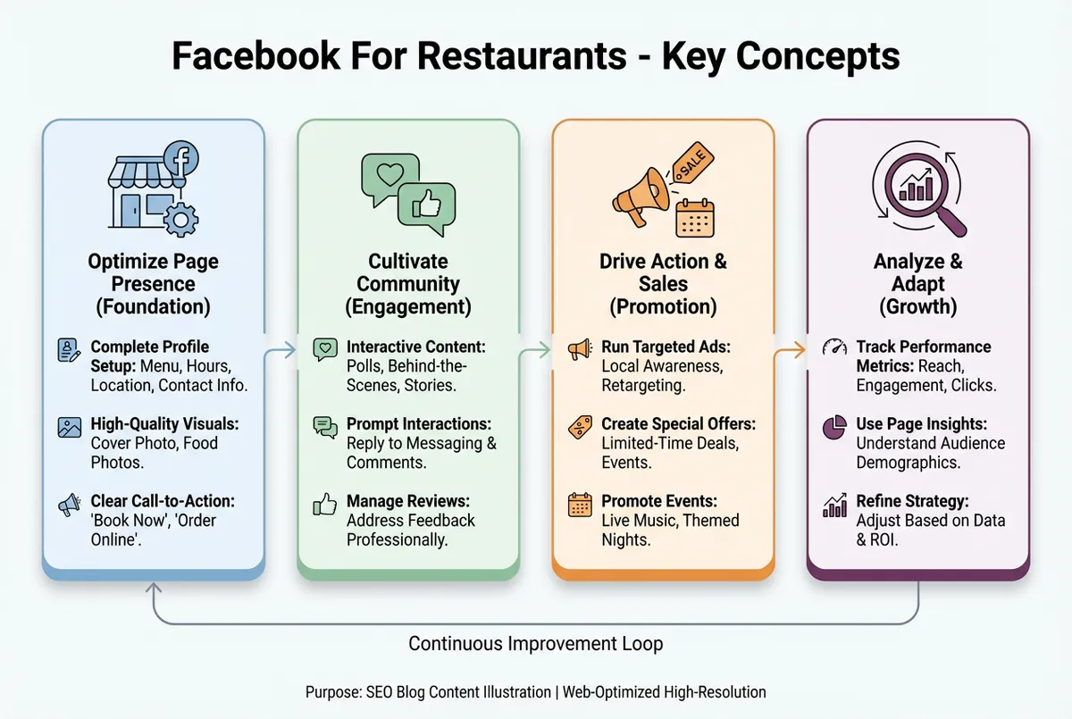 Facebook for restaurants promotion guide showing how to drive reservations and attract more customers through strategic content