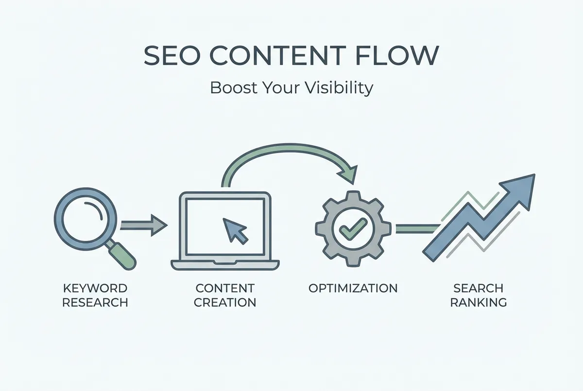 Visual comparison of four digital marketing types showing content, SEO, social media, and email icons