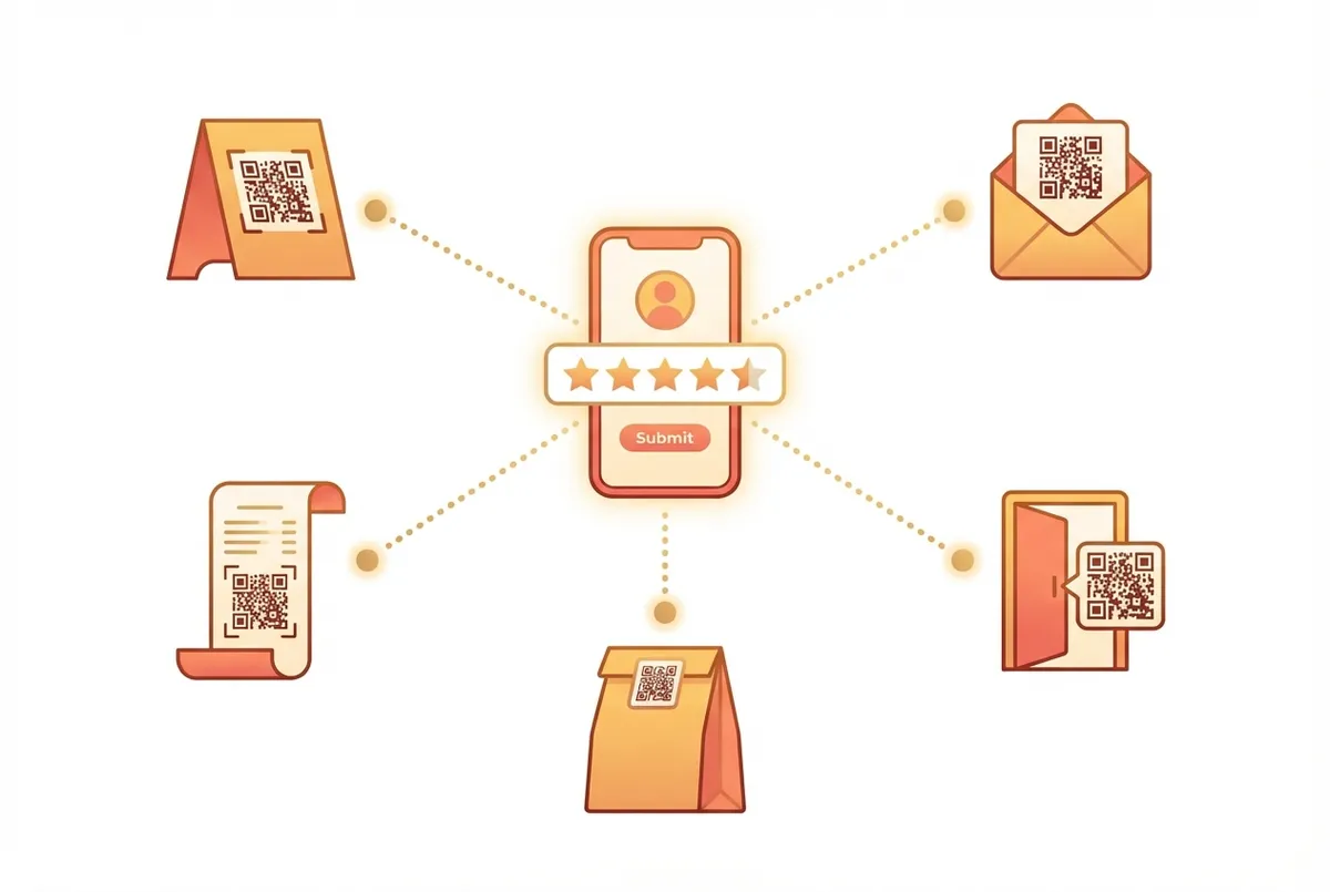 QR code on restaurant table tent showing how to get more Google reviews for restaurant with easy one-tap access