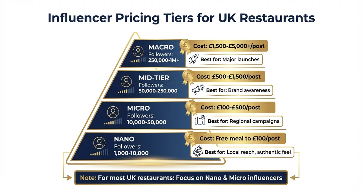 Influencer pricing tiers for UK restaurants