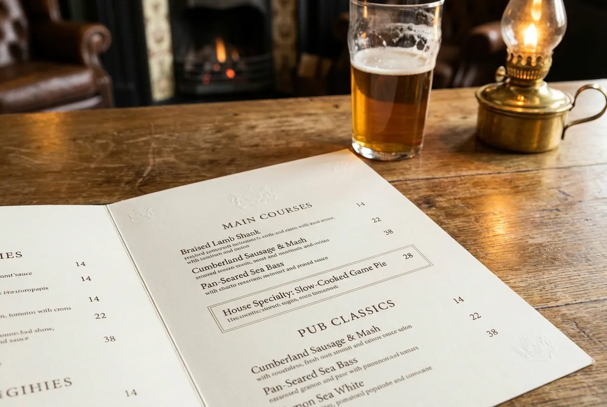 Restaurant menu with strategic pricing layout demonstrating menu pricing psychology principles