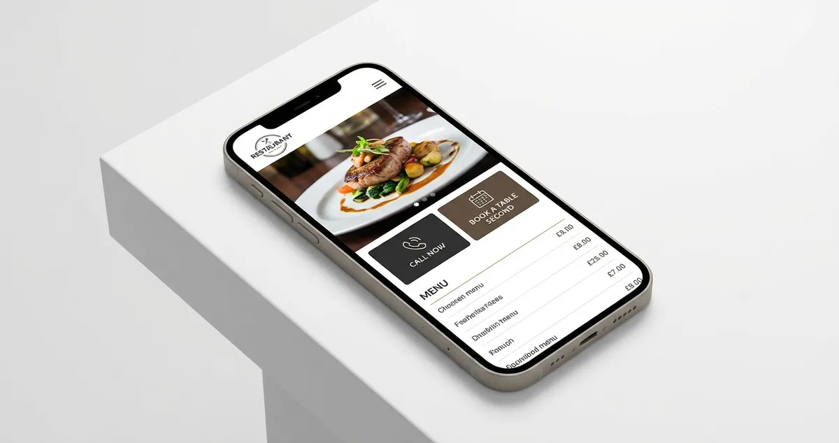 Mobile restaurant website design showing responsive layout on smartphone