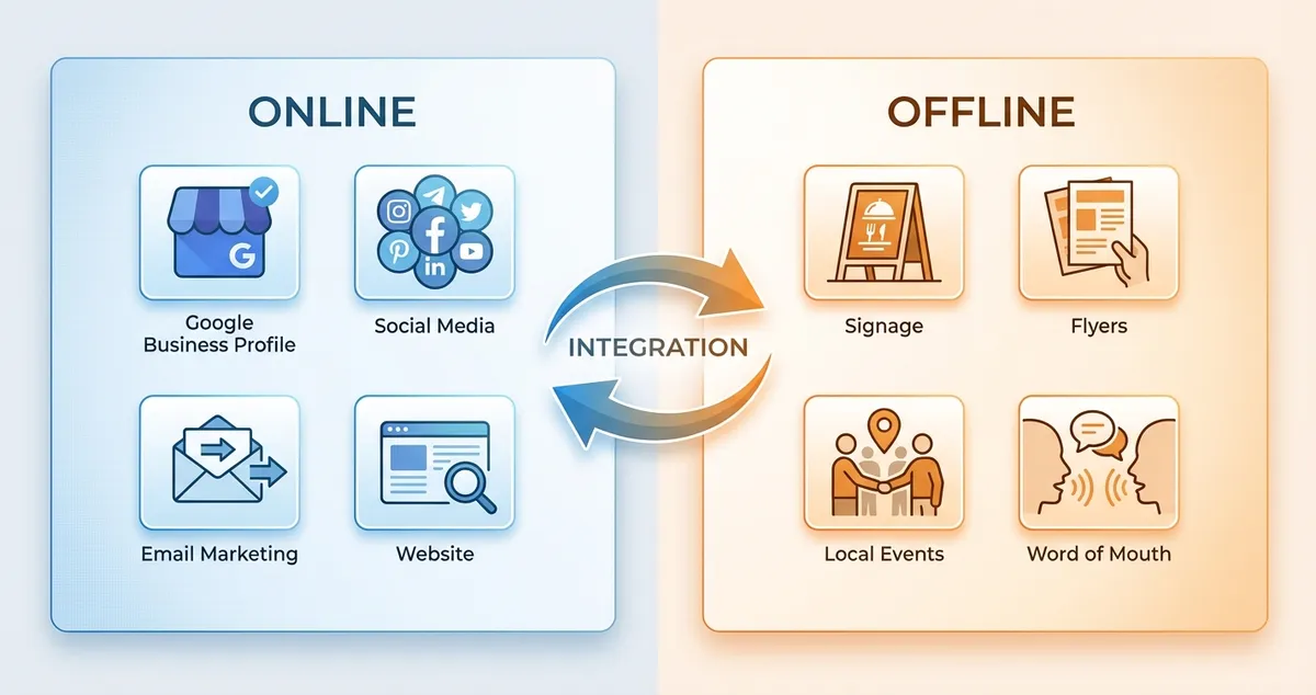 Framework showing online and offline marketing channels