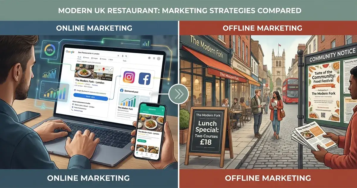 Online vs offline restaurant marketing comparison