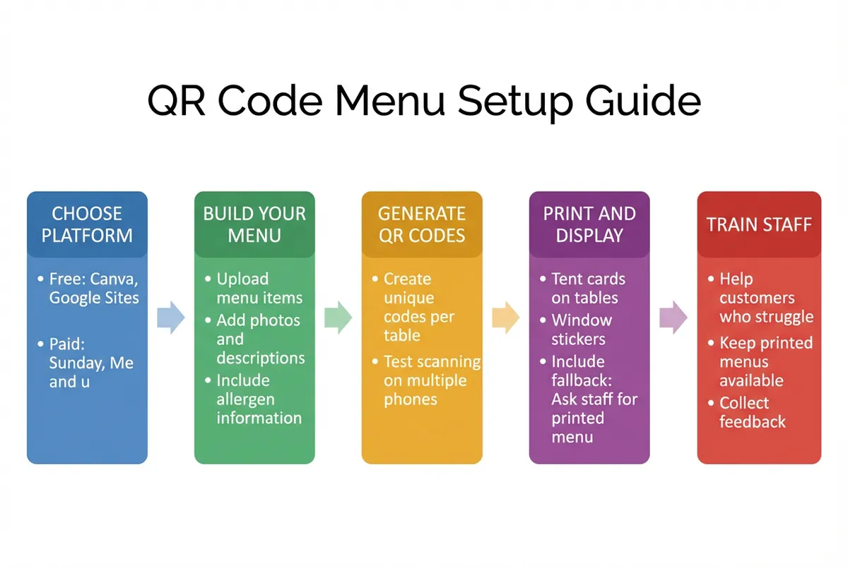 Diagram showing QR code menu setup process for restaurants
