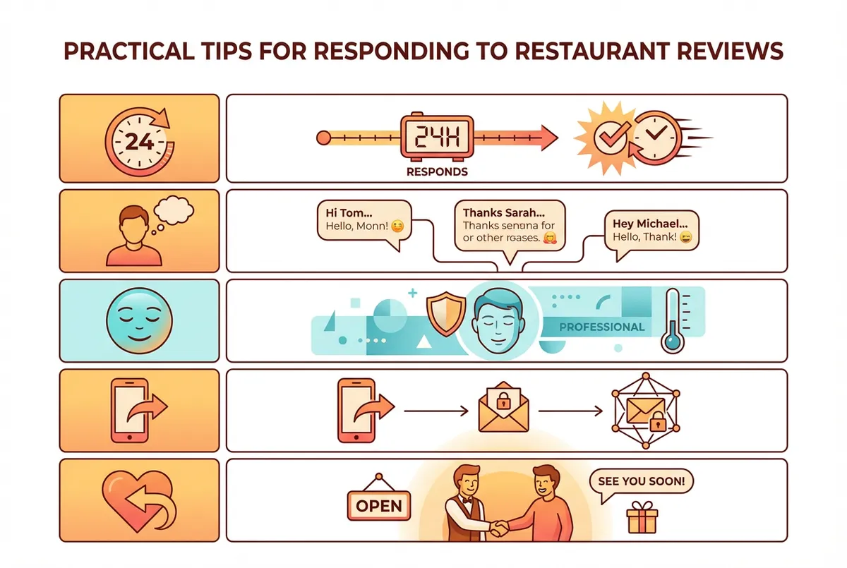 Infographic showing key tips for responding to restaurant reviews