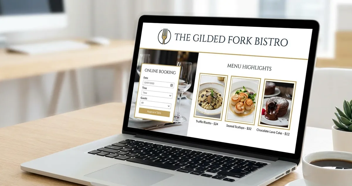 High-converting restaurant landing page displayed on laptop