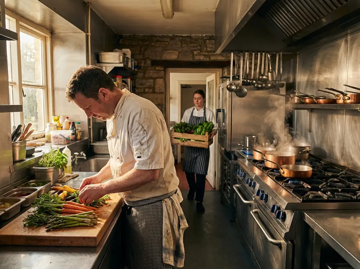 Chef prepping ingredients for restaurant blog ideas about behind-the-scenes content