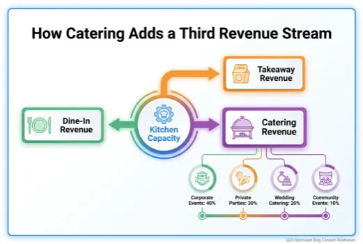 Restaurant Catering Revenue Model showing how catering adds a third revenue stream alongside dine-in and takeaway