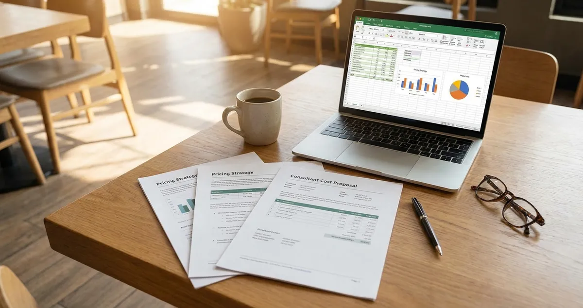 Restaurant consultant cost pricing documents on a desk