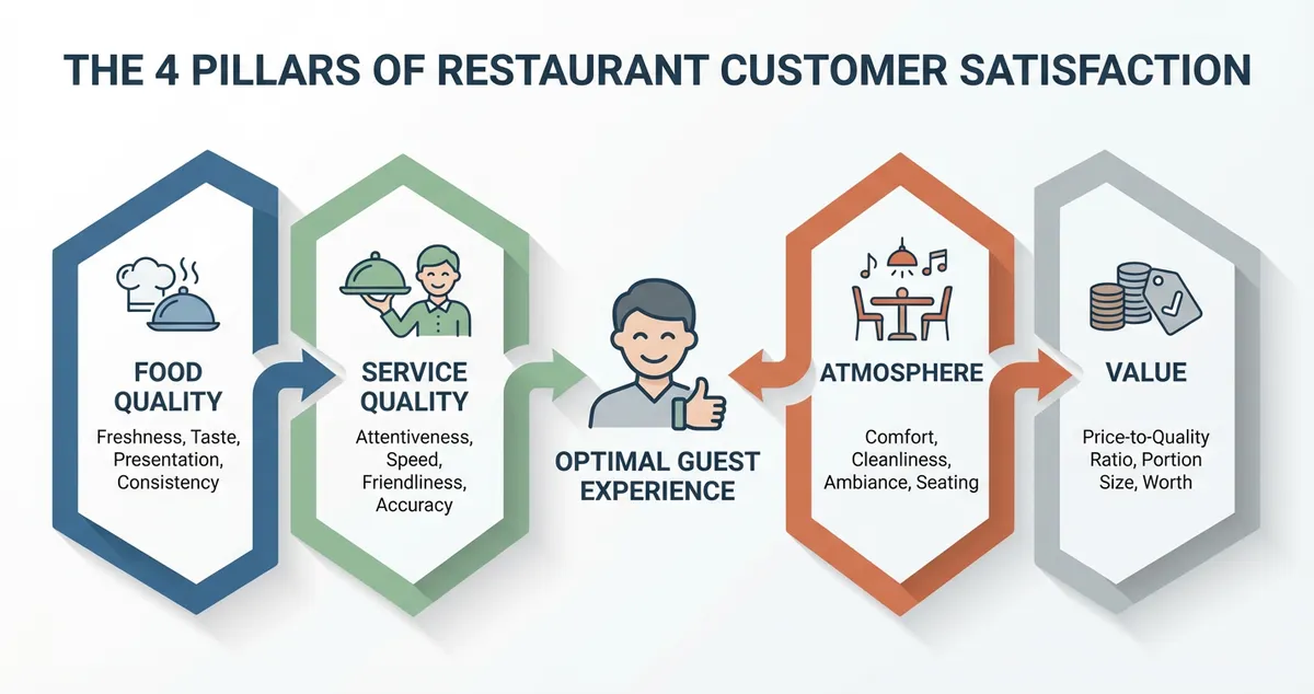 4 pillars of restaurant customer satisfaction diagram
