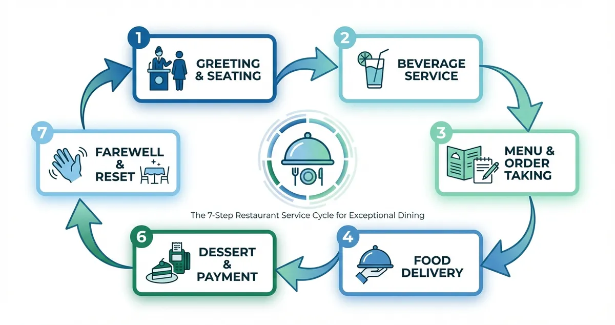 7 steps of service diagram for restaurant customer service