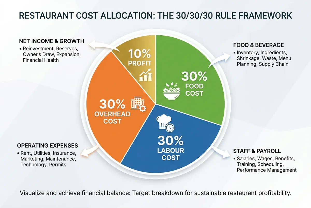 30/30/30 restaurant cost allocation framework diagram