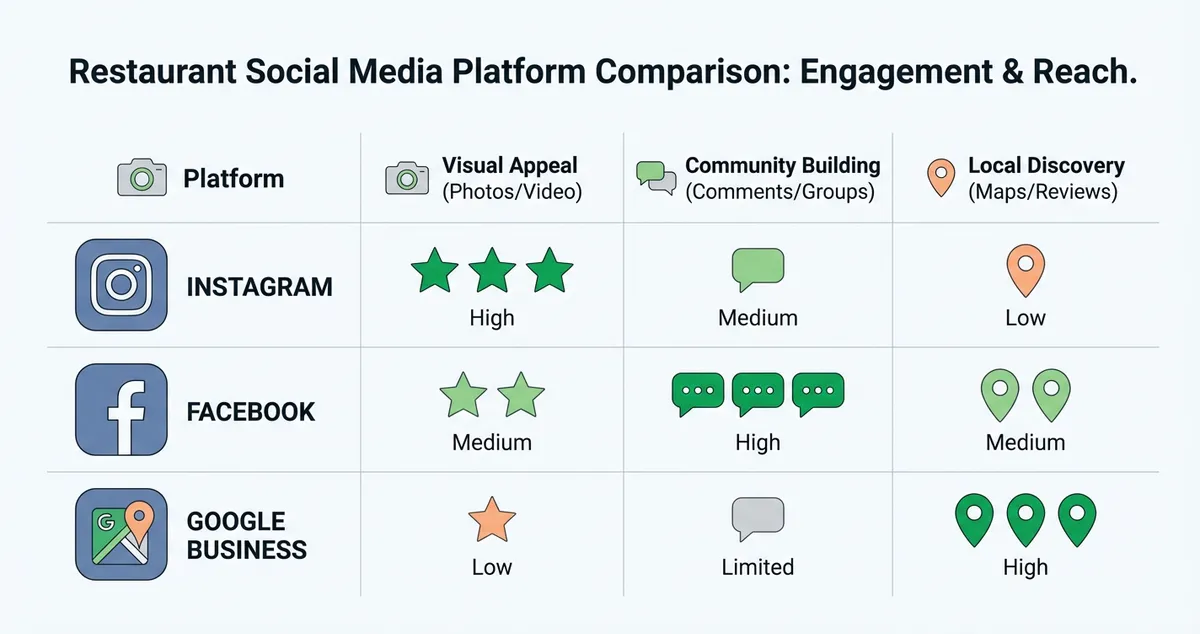 Social media platform comparison for restaurant digital marketing tips