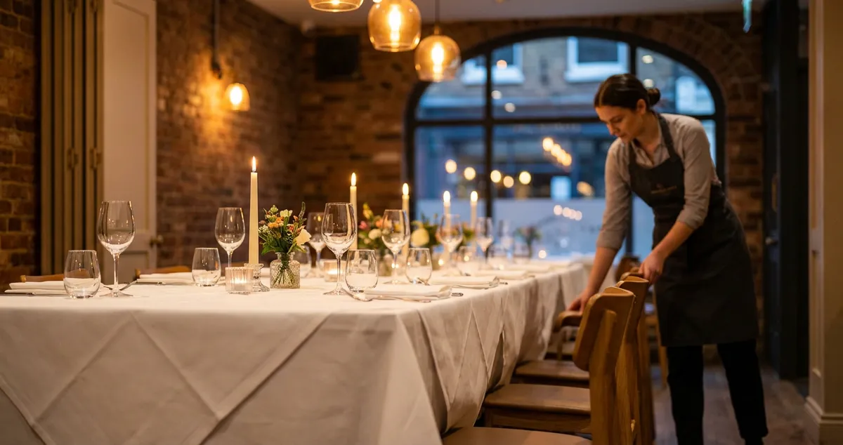 Restaurant event planning checklist with staff preparing for a private dining event