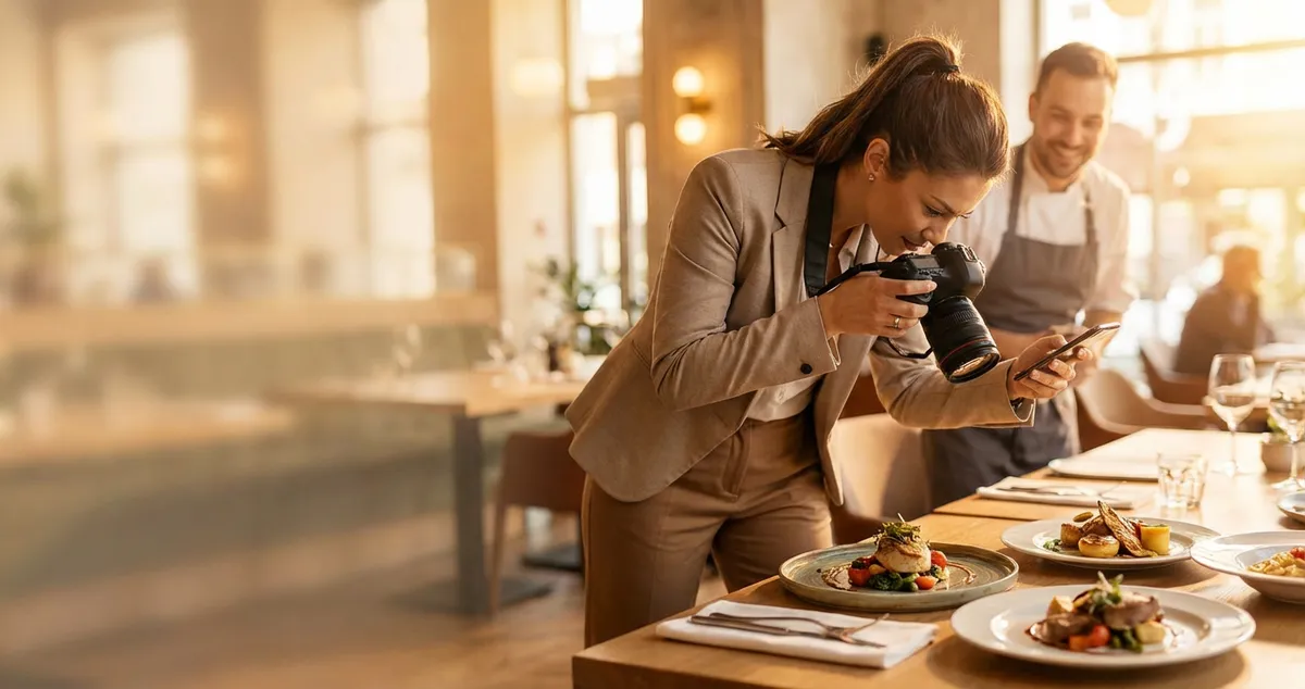 Restaurant influencer creating food content
