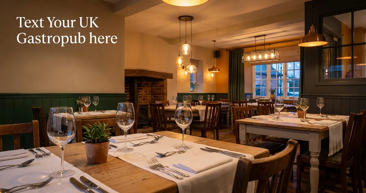 Restaurant interior photography showing proper composition with foreground table setting, middle ground dining area, and background architectural features