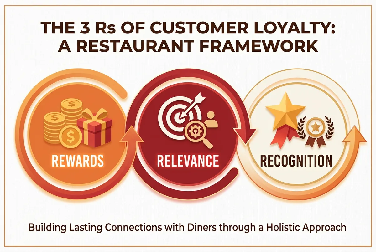 Diagram showing the 3 R's of customer loyalty: Rewards, Relevance, and Recognition