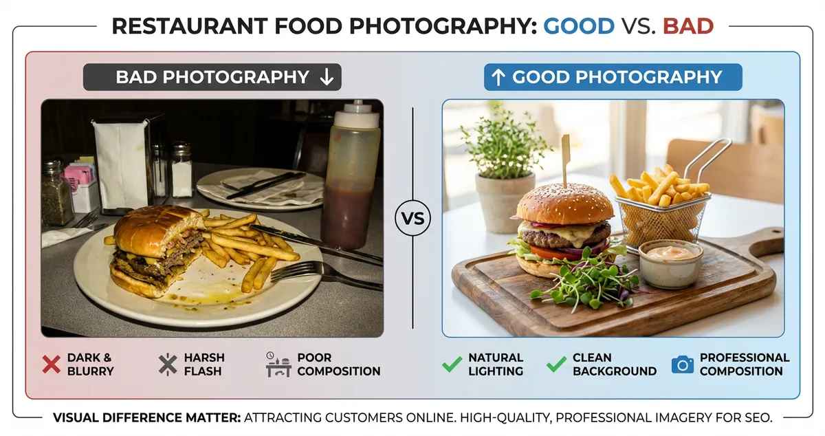 Good vs bad restaurant food photography comparison