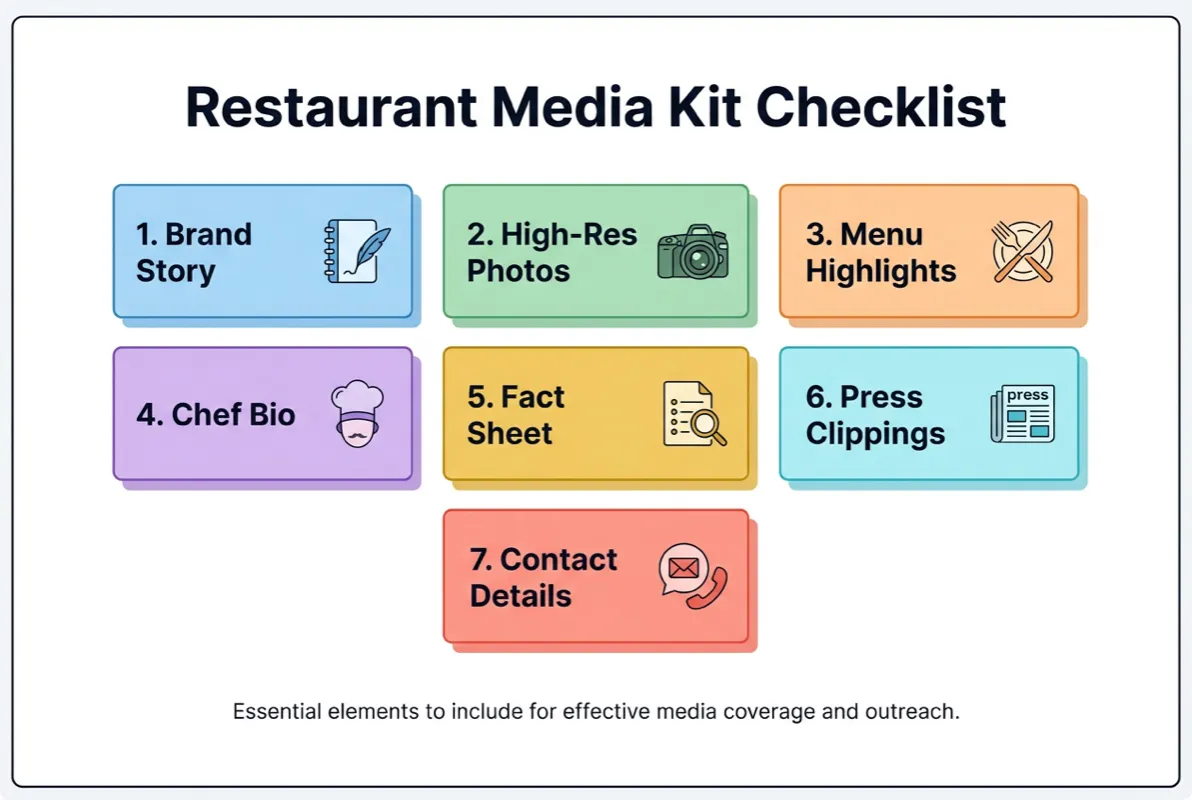 Checklist of the 7 essential restaurant media kit elements