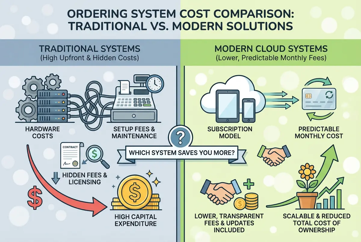Comparison table showing free online ordering system features and limitations