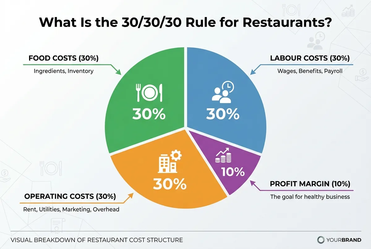 Visual breakdown of the 30/30/30 cost rule for restaurant finances