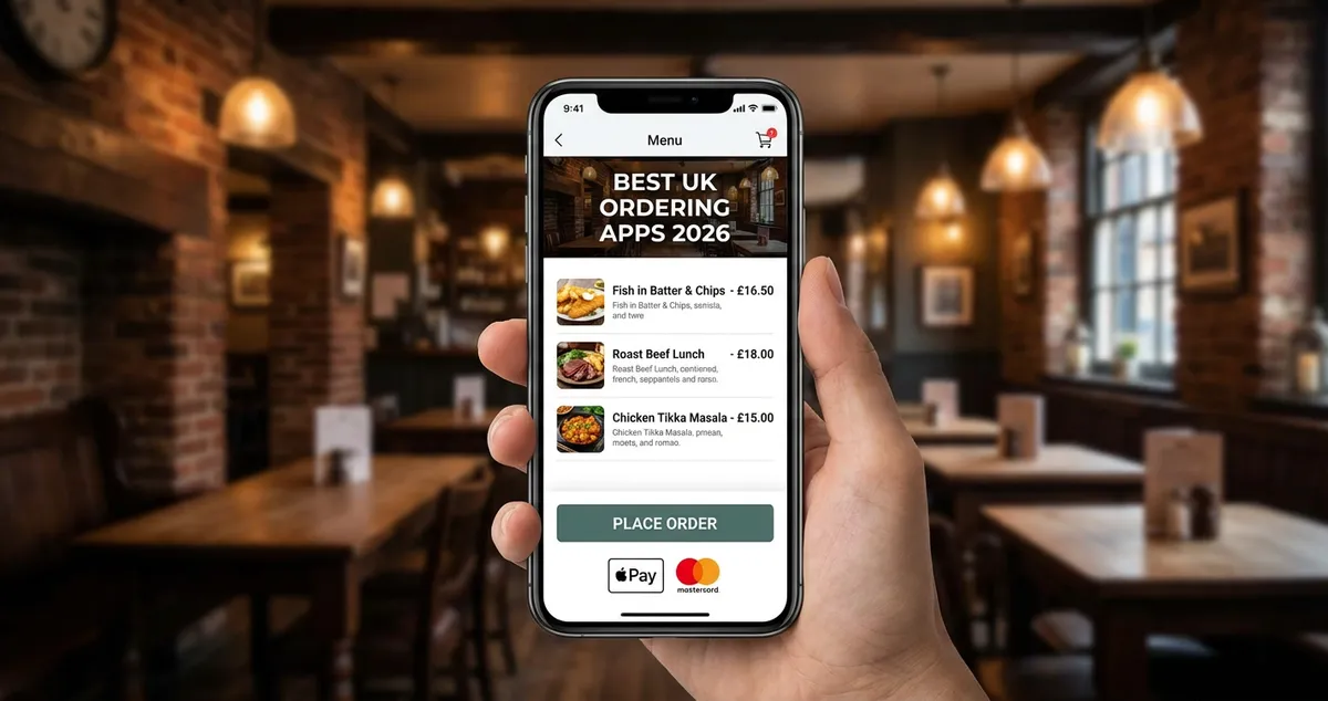 Restaurant ordering app interface on smartphone showing menu and order options