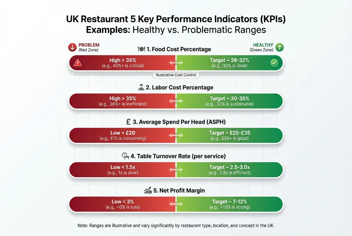 Visual comparison chart showing healthy vs. problematic ranges for each KPI