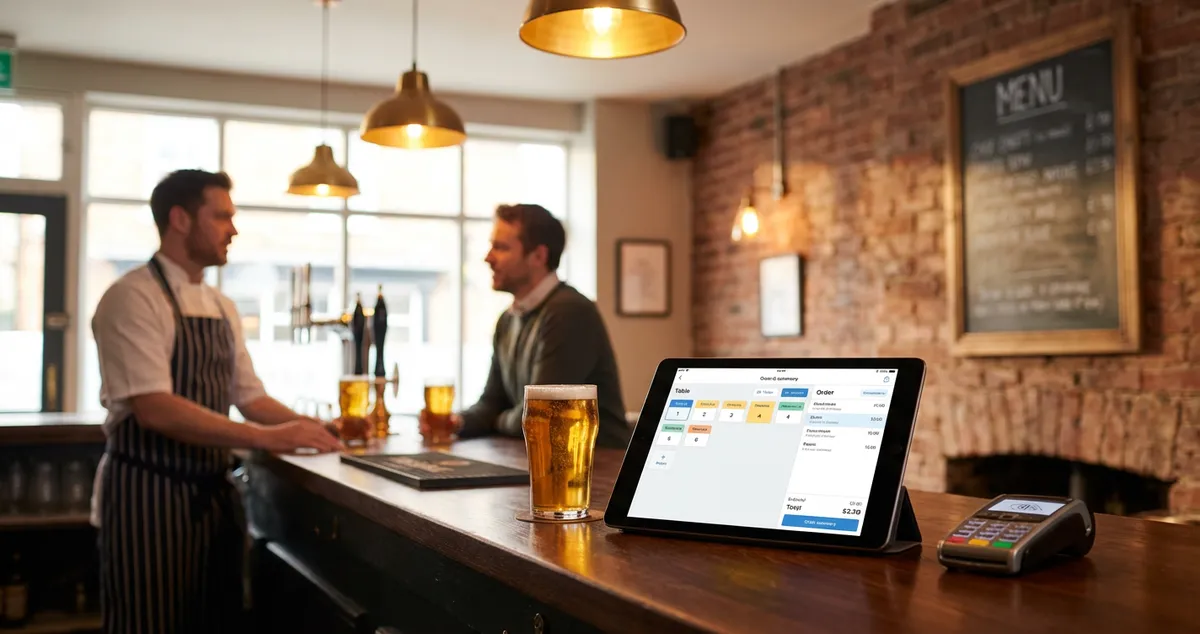 Modern restaurant POS software interface showing order management on tablet