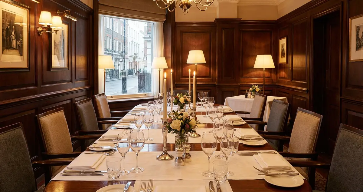 Elegant private dining room in a UK restaurant with table set for group celebration