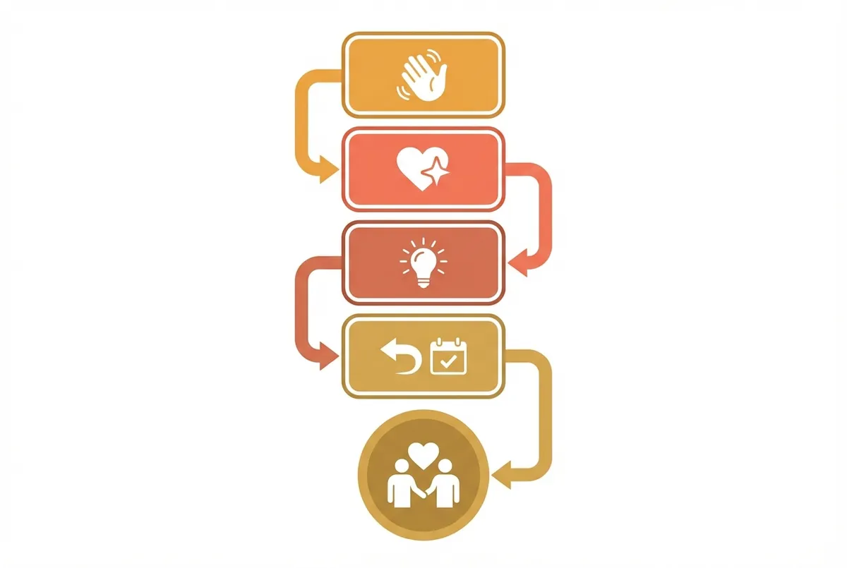 Flowchart showing restaurant review response examples 4-part formula