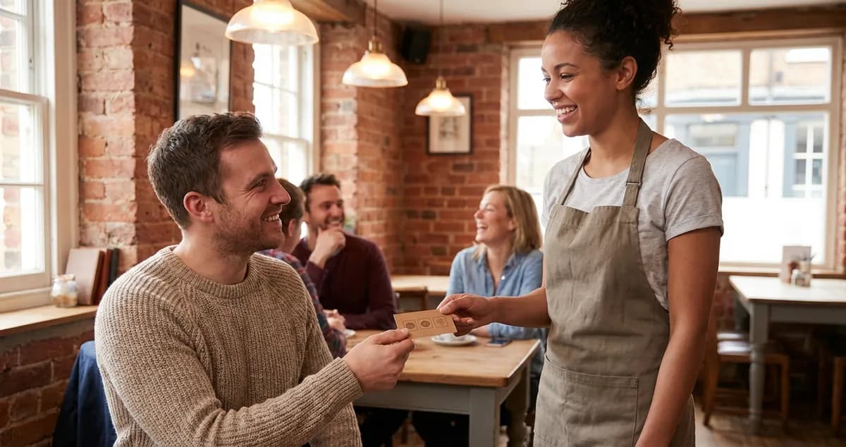 Restaurant rewards program showing customer using loyalty card at UK restaurant