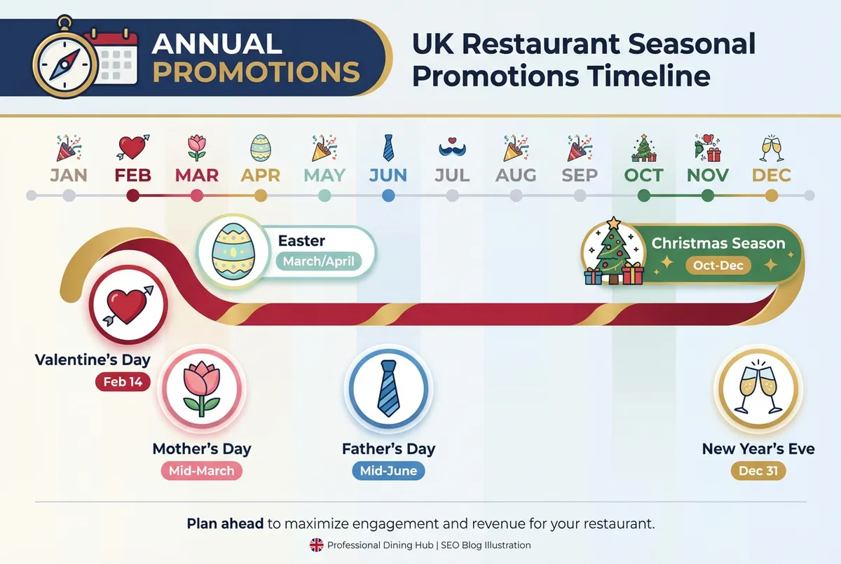 Restaurant seasonal promotions calendar showing key UK promotional dates throughout the year
