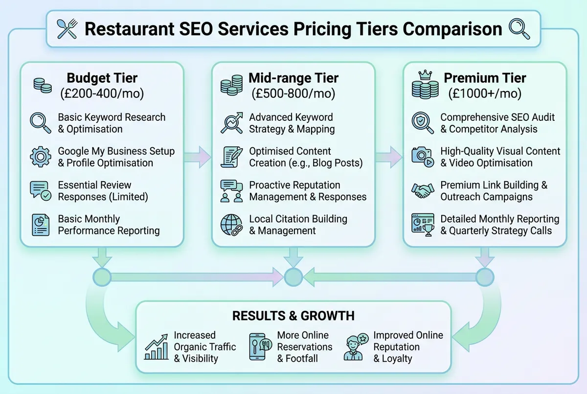 UK restaurant SEO services pricing comparison diagram