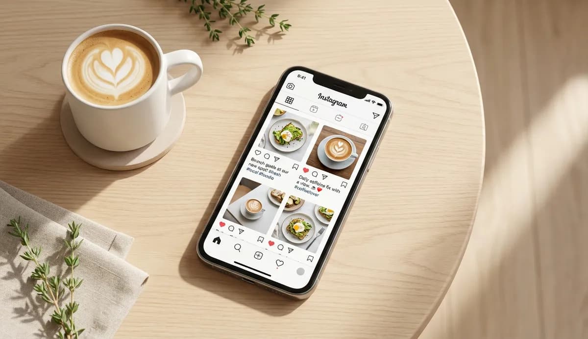 Restaurant social media posts - phone with Instagram caption