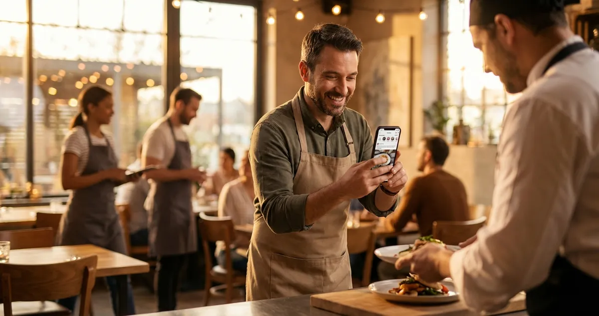 Restaurant owner creating social media content