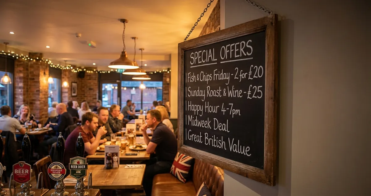 Restaurant special offers and deals displayed on a UK high street