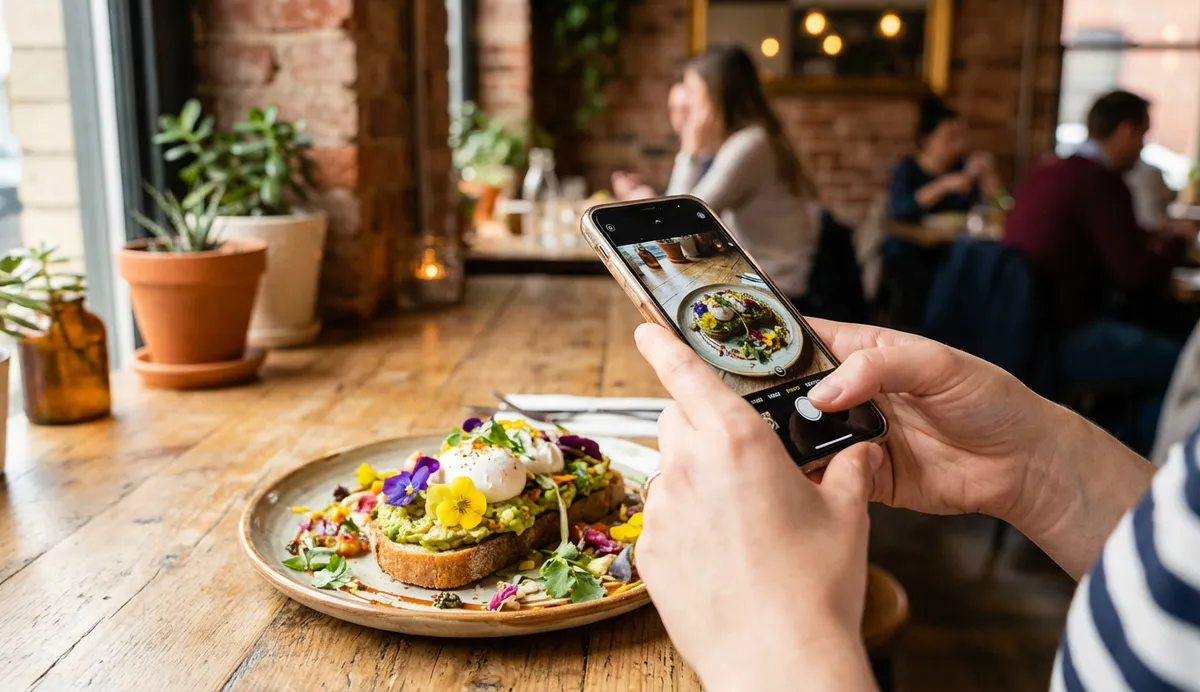 Restaurant user generated content - customer photographing meal