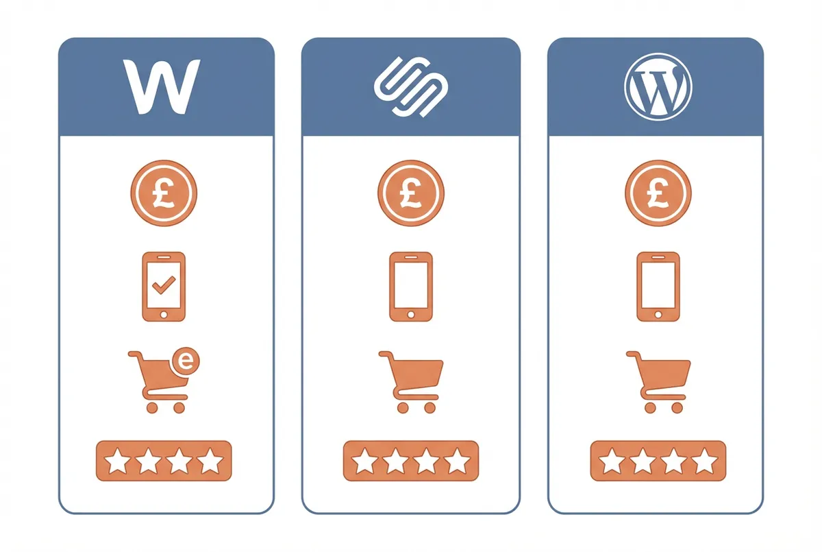 Comparison of restaurant website builders showing features and pricing